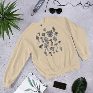 CLASSIC SWEATSHIRT Mushroom Sweater Cottagecore Dark Academia Art Mushroomcore Birthday Gift Weird Botanical Forest Plants Witchcore Sand