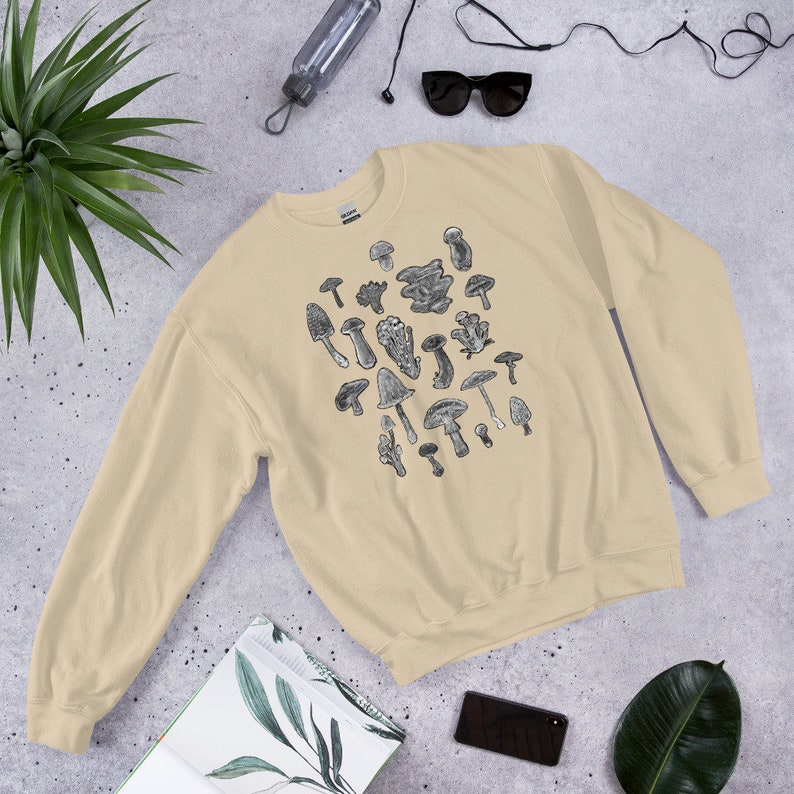 CLASSIC SWEATSHIRT Mushroom Sweater Cottagecore Dark Academia Art Mushroomcore Birthday Gift Weird Botanical Forest Plants Witchcore Sand