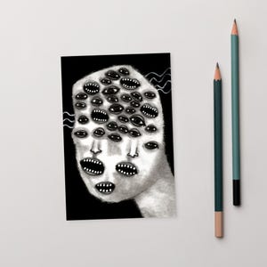 4x6 KUNSTDRUCK POSTKARTEN Augapfel Monster Portrait Postkarten Gruselige Horror Augapfel Gotik Schräg Penpal Weirdcore Gruselige Goth Surreale Wand Kunst
