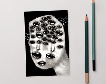 4x6 ART PRINT POSTCARD Eyeball Monster Portrait Postcards Creepy Horror Eyeball Gothic Weird Penpal Weirdcore Spooky Goth Surreal Wall Art