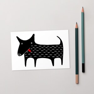 4x6 ART PRINT POSTCARD Black Dog Folk Art Caprichoso Estranho Bonito Animais Arte de Parede Presente de Aniversário para Amante de Cães Presente de Inauguração de Casa Filhote de Labrador Preto Peculiar