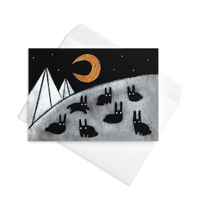 CARTÃO DE SAUDAÇÕES Coelho Preto Lua Kawaii Gótico Peculiar Coelho Caprichoso Estranho Gótico Inauguração de Casa Amante de Coelho Presente de Aniversário Amigo por Correspondência Achados de Primavera