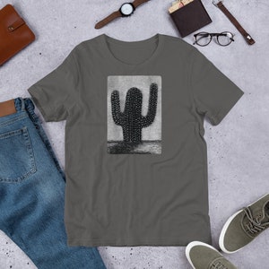 STRAIGHT CUT T-SHIRT Black Cactus Shirt Cacti Folk Art Desert Plant Creepy Goth Birthday Gifts Modern Botanical Witchy Gothic Art Punk Emo Asphalt