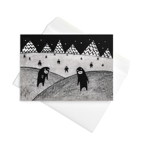 Gruselige Grusskarte Monster Landschaft Surreal Folk Kunstdruck Skurril Skurril Gruselig Süß Geburtstag Geschenke Einweihungsparty Gothic Landschaft