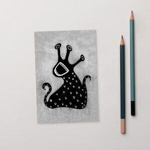 4x6 CARTÃO POSTAL IMPRESSO DE ARTE Monstro Kawaii Arte Folclórica Fofo Gótico Presente de Aniversário Caprichoso Fofo Estranho Peculiar Alienígena Inauguração de Casa Engraçado Cartões Góticos