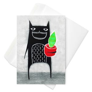 CARTE DE VOEUX Chat monstre Kawaii aileron de baleine serpent plantes Art populaire lunatique étrange mignon cadeaux d'anniversaire pendaison de crémaillère drôle trouvailles de printemps