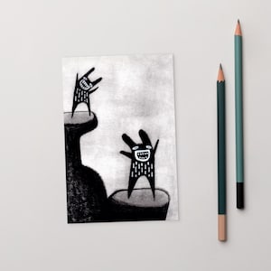 CARTÃO POSTAL ARTÍSTICO 4x6 Coelho Monstro Paisagem Arte Popular Surreal Caprichoso Cartões de Aniversário Fantasia Estranho Peculiar Presentes Exclusivos para Inauguração de Casa