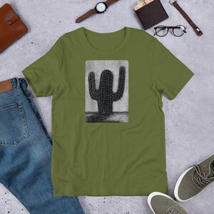 STRAIGHT CUT T-SHIRT Black Cactus Shirt Cacti Folk Art Desert Plant Creepy Goth Birthday Gifts Modern Botanical Witchy Gothic Art Punk Emo Olive