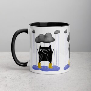 11oz COFFEE MUG Rain Cat Monster Folk Art Housewarming Birthday Gifts Illustration Funny Creepy Cute Weird Stuff Quirky Tea Ceramic Birthday