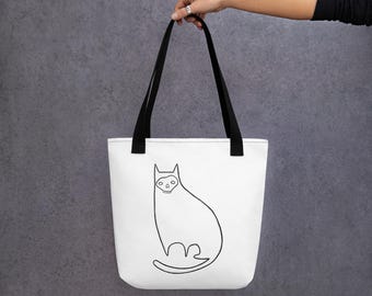 TOTE BAG Skull Cat Birthday Housewarming Gifts Quirky Weird Accessories Creepy Gothic Gifts for Cat People Grocery Bag Spooky Goth Horror