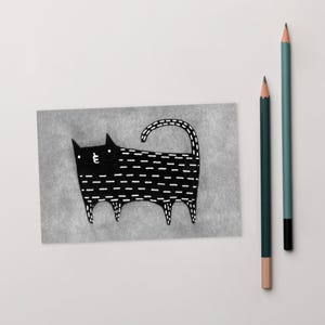 TARJETA POSTAL CON IMPRESIÓN ARTÍSTICA DE 4x6 Gato Negro Gatos Kawaii Arte Popular Lindo Tarjeta Extravagante Arte Extraño Regalo de Inauguración Tarjetas de Cumpleaños Regalos para Amantes de los Gatos