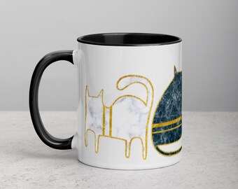 TAZZA DA CAFFÈ DA 11 oz Gatto Art Deco Arte Popolare Regali di Compleanno per la Casa Illustrazione Divertente Carino Strano Eccentrico Regalo di Tè Tazza di Ceramica Arte Moderna