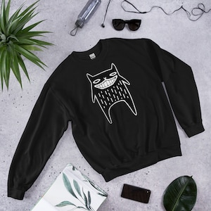 CLASSIC SWEATSHIRT Black Cat Crew Neck Sweater Folk Art Witchy Birthday Housewarming Gifts Funny Jumper Cute Cat Person Gift Gothic Cats