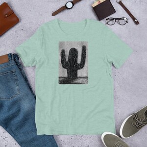 STRAIGHT CUT T-SHIRT Black Cactus Shirt Cacti Folk Art Desert Plant Creepy Goth Birthday Gifts Modern Botanical Witchy Gothic Art Punk Emo Heather Prism Dusty Blue