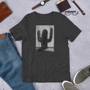 STRAIGHT CUT T-SHIRT Black Cactus Shirt Cacti Folk Art Desert Plant Creepy Goth Birthday Gifts Modern Botanical Witchy Gothic Art Punk Emo Dark Grey Heather