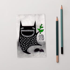 4x6 KUNSTDRUCK POSTKARTE Garten Monster Pflanzen Volkskunst skurril seltsam niedlich Einweihungsparty Geburtstagsgeschenke schrullig lustig Frühling Frühlingsfunde