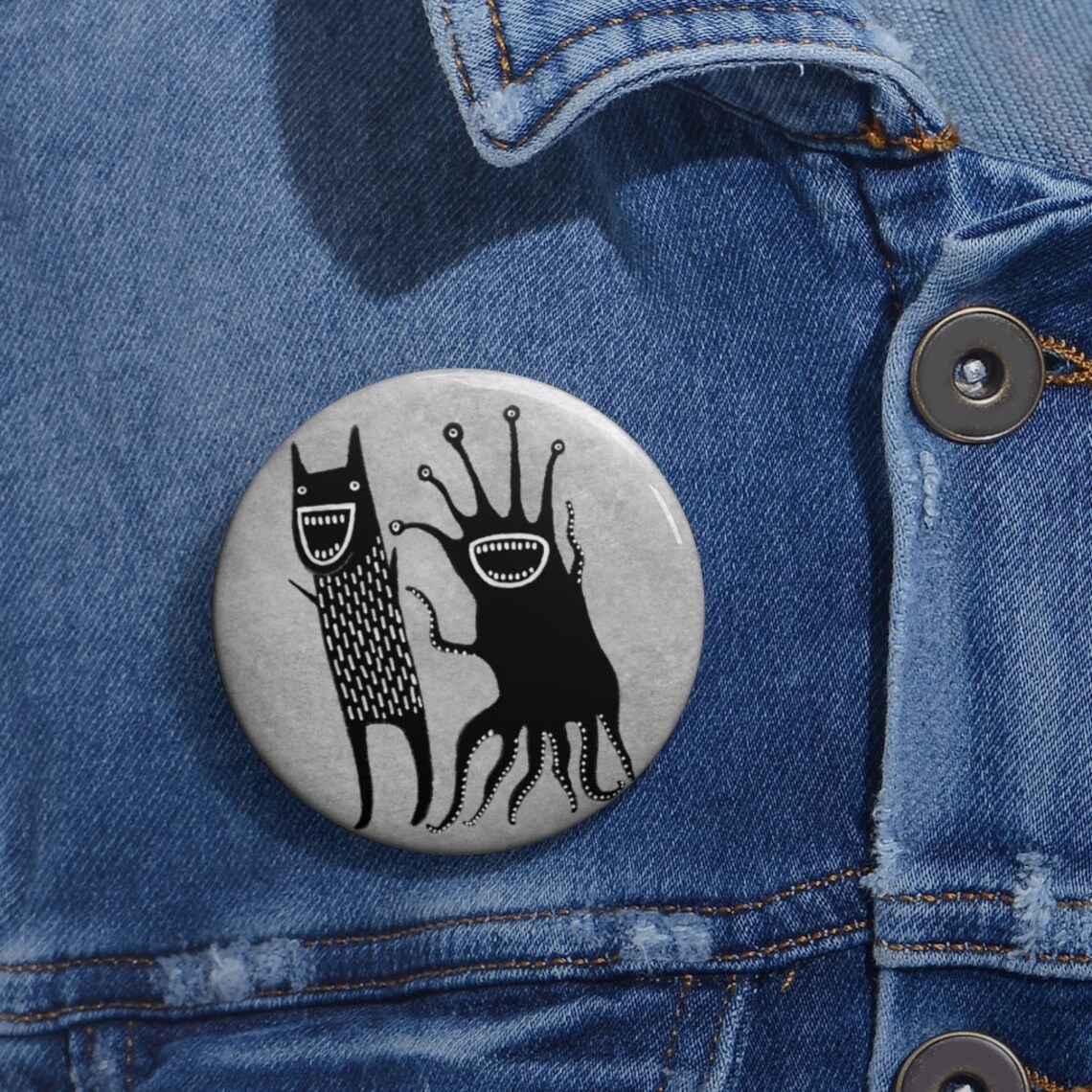 Monster Button Designs PINBACK BUTTON Monster Kawaii Buttons Goblincore Gothic Folk Art Dark ...