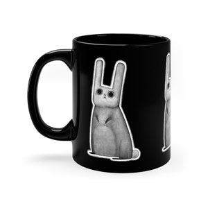 11oz BLACK COFFEE MUG Weird Rabbit Folk Art Housewarming Goth Birthday Gift Illustration Funny Cute Weird Quirky Tea Ceramic Witch Goth