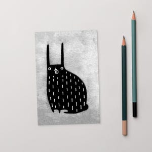 4 x 6 ART PRINT CARTE POSTALE Lapin noir Kawaii art folklorique cadeau d'anniversaire lunatique mignon étrange original pendaison de crémaillère Art drôle gothique de lapin
