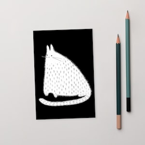 POSTAL CON IMPRESIÓN ARTÍSTICA DE 4 x 6 Gato blanco esponjoso Arte popular Regalo de cumpleaños Caprichoso Lindo Extraño Peculiar Inauguración de la casa Divertido Arte de pared de gatito persa