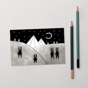 CARTÃO POSTAL ARTÍSTICO 4x6 Coelho Monstro Paisagem Kawaii Fofo Gótico Peculiar Caprichoso Estranho Gótico Presente de Aniversário de Inauguração de Casa Coelho Surreal
