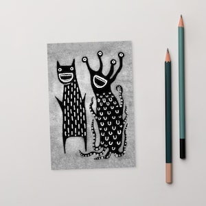 4 x 6 ART PRINT CARTE POSTALE Monstre Kawaii Folk Art Goth mignon cadeau d'anniversaire lunatique mignon étrange original extraterrestre pendaison de crémaillère drôle gothique cartes