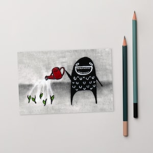 CARTOLINA STAMPATA ARTISTICA 4x6 Mostro del giardino Kawaii Giardinaggio Piante Arte popolare Strano Strano Carino Regali di inaugurazione della casa Compleanno Bizzarro Divertenti Carte