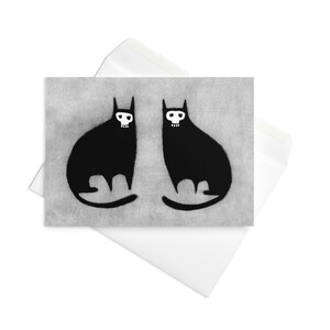 CARTE DE VOEUX Tête de mort chat noir Kawaii Goth Dark Academia carte d'anniversaire Bizarre drôle original lunatique Art gothique punk Emo sorcière étrange effrayant
