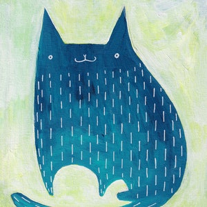8x10 ART PRINT Cat Folk Art Painting Quirky Art Whimsical Wholesome Housewarming Home Decor Cat People Gifts Weird Stuff Cute Birthday Gift