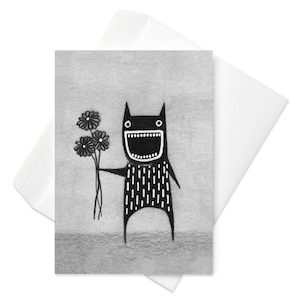 GRUSSKARTE Blumen Monster Kawaii Volkskunst Karte skurril niedlich Housewarming Geschenke Gothic witzig Geburtstagsgeschenk schrulligen Jahrestag Karten