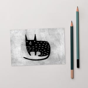 CARTOLINA STAMPATA ARTISTICA 4x6 Gatto Nero Kawaii Gattino Arte Popolare Carino Bizzarro Carta Stravagante Arte Strana Regalo di inaugurazione della casa Biglietti di Compleanno Regali per gli Amanti dei Gatti