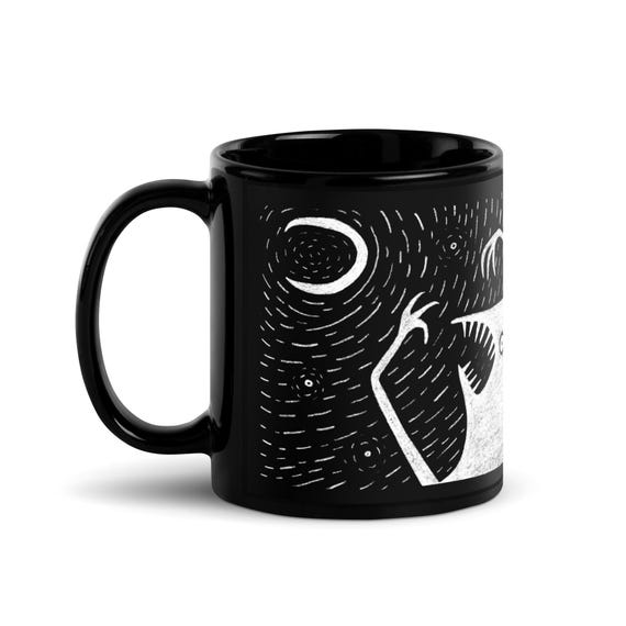 11oz BLACK COFFEE MUG Moon Monster Night Landscape Gothic Birthday Housewarming Gift Goth Emo Weird Funny Quirky Whimsical Creepy Cute