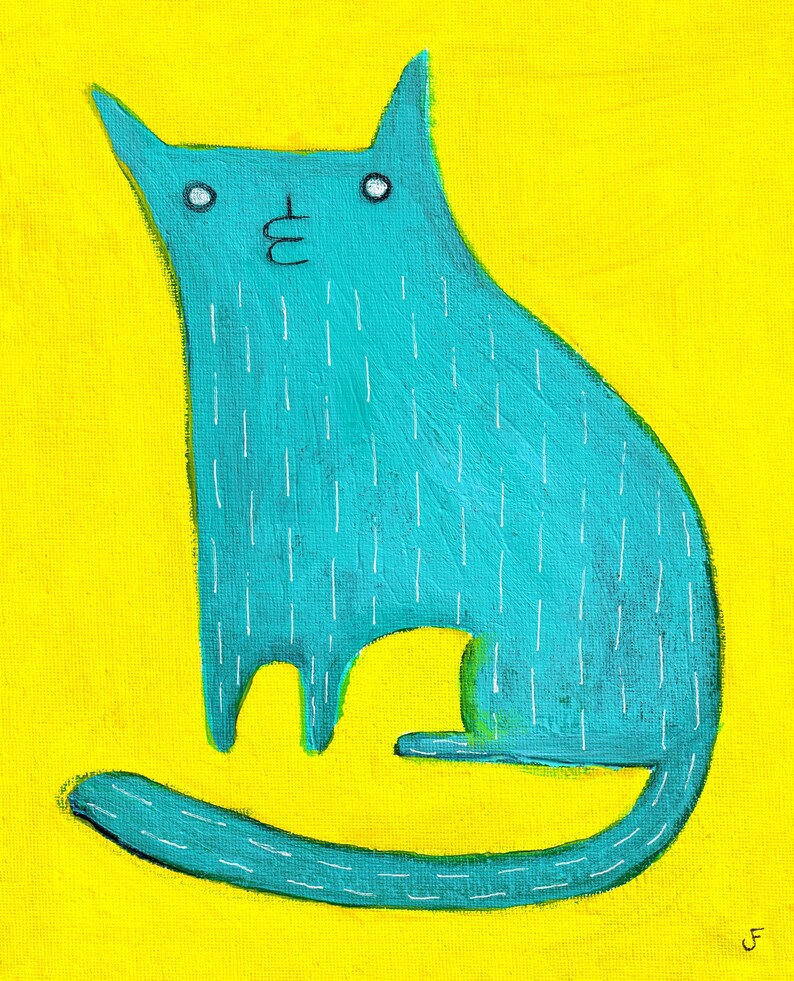 8x10 ART PRINT Cat Folk Art Painting Quirky Art Whimsical Wholesome Housewarming Home Decor Cat People Gifts Weird Stuff Cute Birthday Gift
