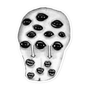 VINYL STICKER Weird Head Eyeballs Abstract Face Portrait Folk Art Stickers Strange Birthday Housewarming Whimsical Creepy Horror Gothic Art