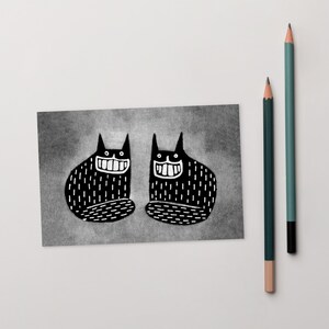 4 x 6 ART PRINT CARTE POSTALE Chat noir Kawaii chats Art folklorique Carte originale et lunatique mignonne Art étrange Cadeau de pendaison de crémaillère Cartes d'anniversaire Cadeaux pour amoureux des chats