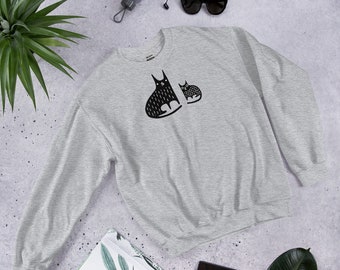 SWEATSHIRT Black Cat Crew Neck Folk Art Print Birthday Housewarming Gifts Funny Shirts Gift Cute Kitten Artwork Cat People Sweater Weird