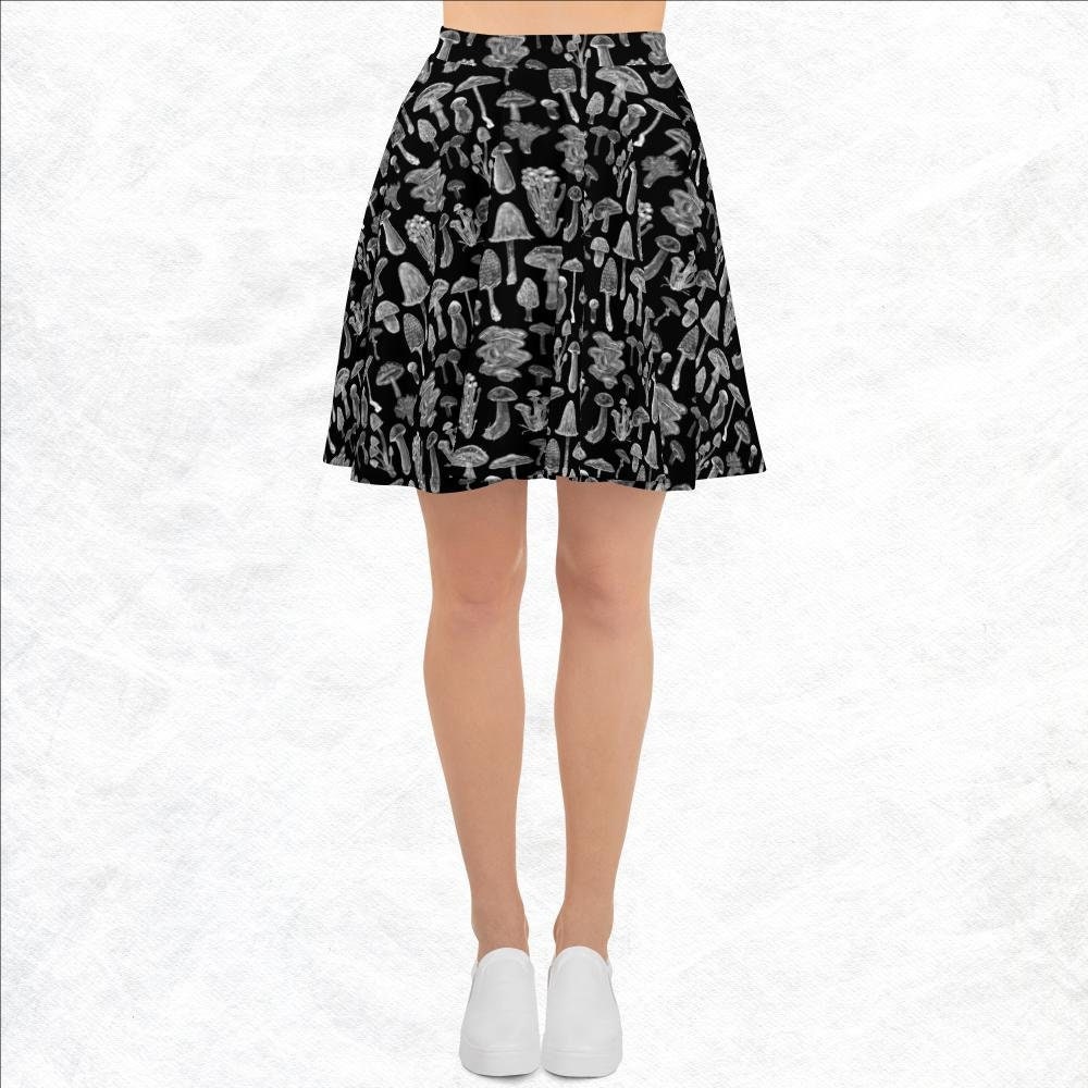 Dark Academia A-Line Fit and Flare Mushrooms Rockabilly Skater Skirt