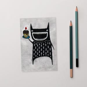 CARTÃO POSTAL COM IMPRESSÃO DE ARTE 4x6 Bolo Monstro Cartões de Aniversário Bonitos Convites Engraçados para Festas Excêntricos e Caprichosos Celebração de Arte Folclórica Kawaii Inauguração de Casa
