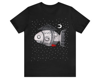 STRAIGHT CUT T-SHIRT Fish Contraption Alien Spaceship Folk Art Quirky Whimsical Illustration Space Weird Surreal Art Sci-Fi Gothic Punk Emo