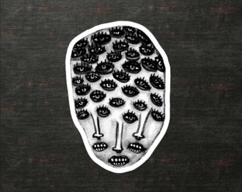 VINYL STICKER Weird Head Eyeballs Abstract Face Portrait Folk Art Stickers Strange Birthday Housewarming Whimsical Creepy Horror Gothic Art