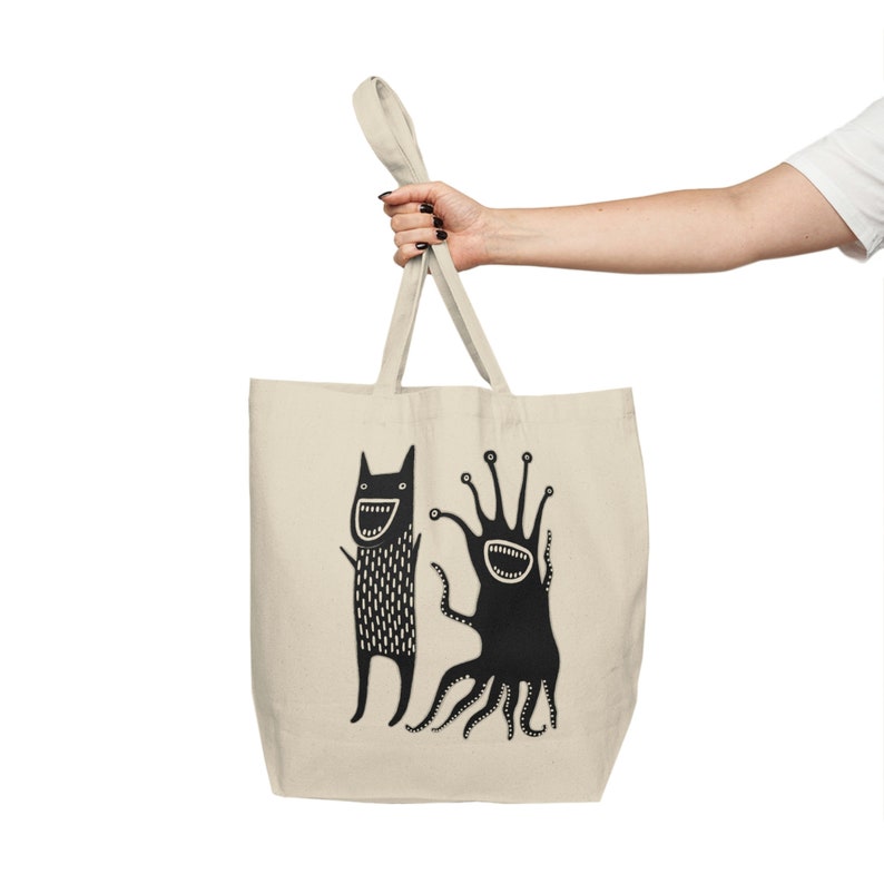 COTTON TOTE BAG Monster Quirky Whimsical Folk Art Gothic Birthday Gifts Housewarming Grocery Shopping Bag Creepy Cute Weird Funny Cryptid image 7