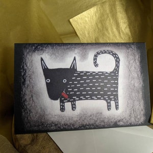PREMIUM GREETING CARD Black Dog Folk Art Blank Card Whimsical Illustration Weird Stuff Cute Housewarming Puppy Birthday Gifts Quirky Canada