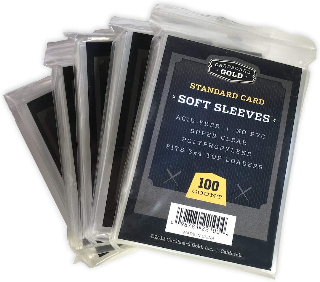 PLASTIC CARD SLEEVES pack of 100 Trading Card Protectors Cardboard Gold