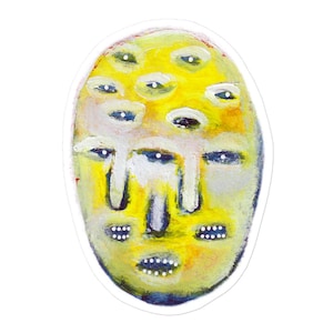 VINYL STICKER Weird Head Eyeballs Abstract Face Portrait Folk Art Stickers Strange Birthday Housewarming Whimsical Creepy Horror Gothic Art
