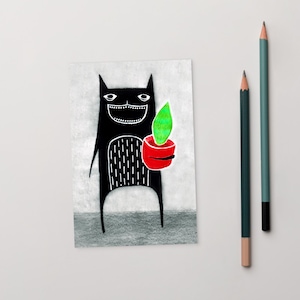 POSTAL CON IMPRESIÓN ARTÍSTICA DE 4x6 Planta Serpiente Monstruo Gato Arte Popular Kawaii Plantas de Interior Arte de Pared Regalo de Inauguración de Casa Extravagante Cumpleaños Caprichoso Hallazgos de Primavera
