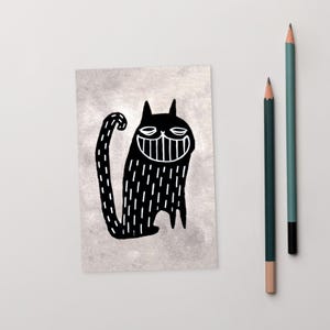 4x6 IMPRESSÃO DE ARTE CARTÃO POSTAL Gato Preto Arte Popular Presente de Aniversário Caprichoso Bonito Estranho Peculiar Inauguração de Casa Arte Outsider Engraçada Gatinho Gótico Arte de Parede