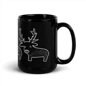 15oz BLACK COFFEE MUG Weird Deer Monster Kawaii Folk Art Housewarming Goth Birthday Gifts Funny Creepy Cute Weird Quirky Tea Gothic