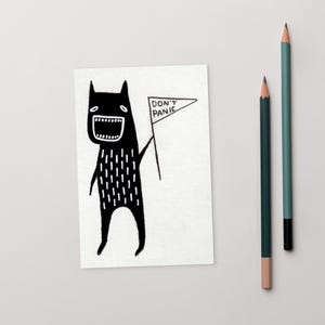 CARTÃO POSTAL IMPRESSO DE ARTE 4x6 Monstro Não Entre em Pânico Cartão de Arte Folclórica Arte Caprichosa Presente Engraçado de Boas-vindas Presentes de Aniversário Cartões Postais Peculiares