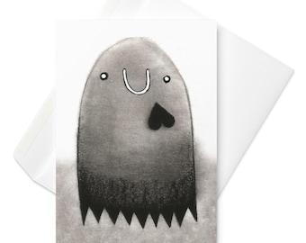 GREETING CARD Cute Ghost Monster Kawaii Birthday Card Invitations Whimsical Haunted Spooky Gothic Housewarming Gift Goth Quirky Spring Gifts