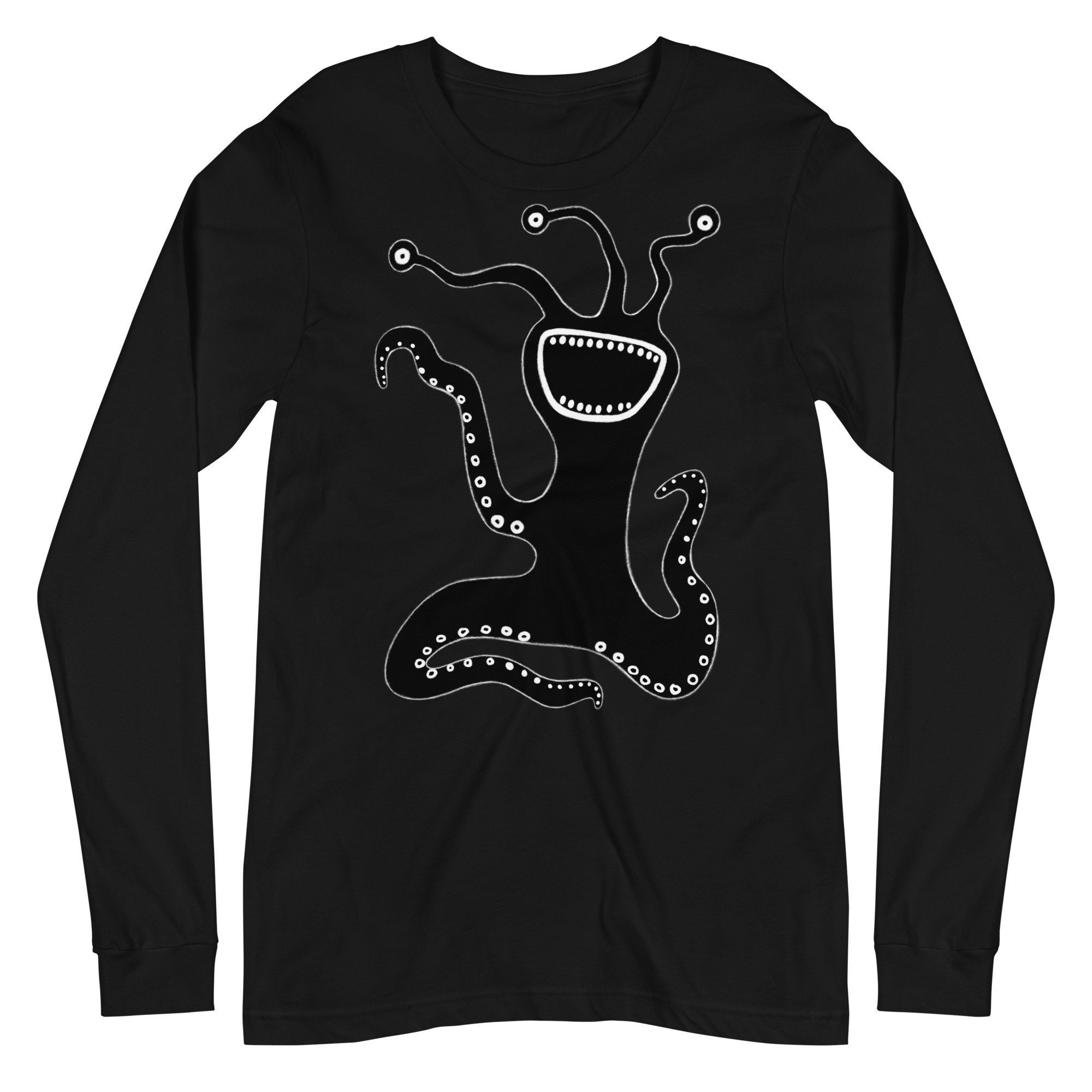 LONG SLEEVE T-SHIRT Alien Monster Folk Art Horror Weirdcore